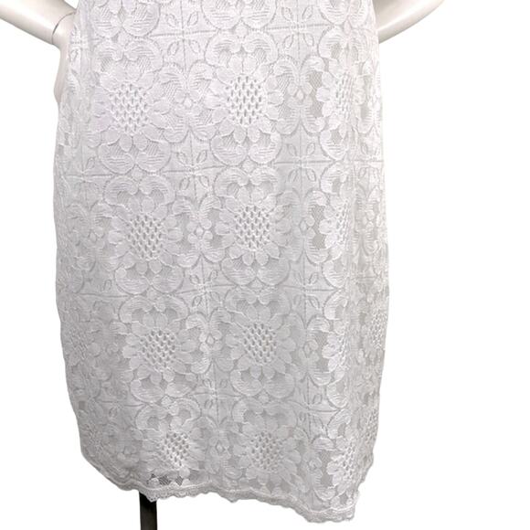 Womens DB Floral Lace Shift Dress Zip Up Lined White Sweet Flared Short Slv  12 - Picture 3 of 13